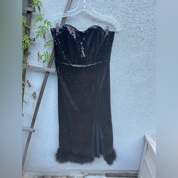 NBD Kalindi Midi Dress in Black Sequin & Feather Trim Size Medium - Picture 4 of 10